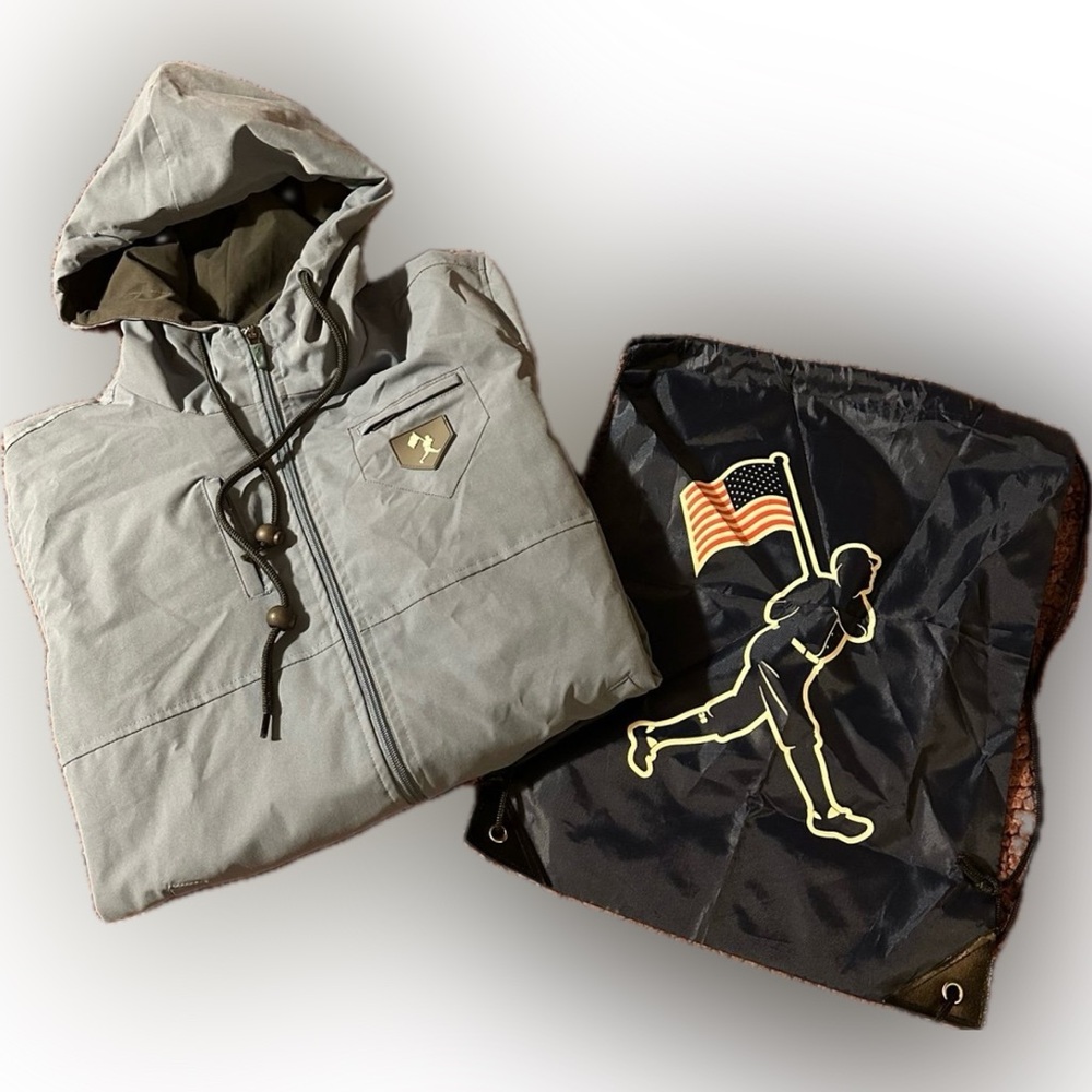 Baseballism women’s dusty blue zip up rain/wind hoody jacket sz med w logo bag
